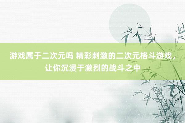 游戏属于二次元吗 精彩刺激的二次元格斗游戏，让你沉浸于激烈的战斗之中