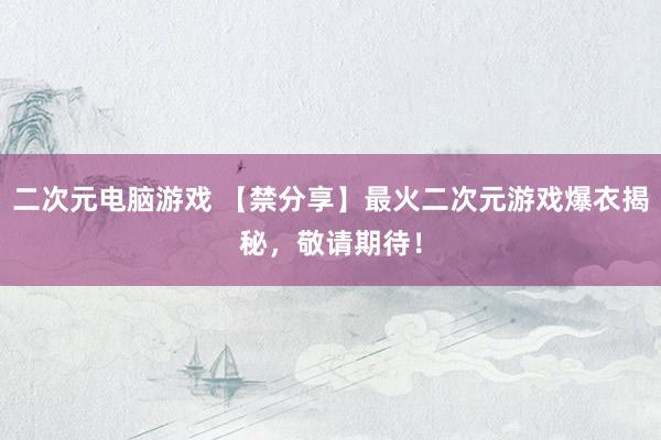 二次元电脑游戏 【禁分享】最火二次元游戏爆衣揭秘，敬请期待！
